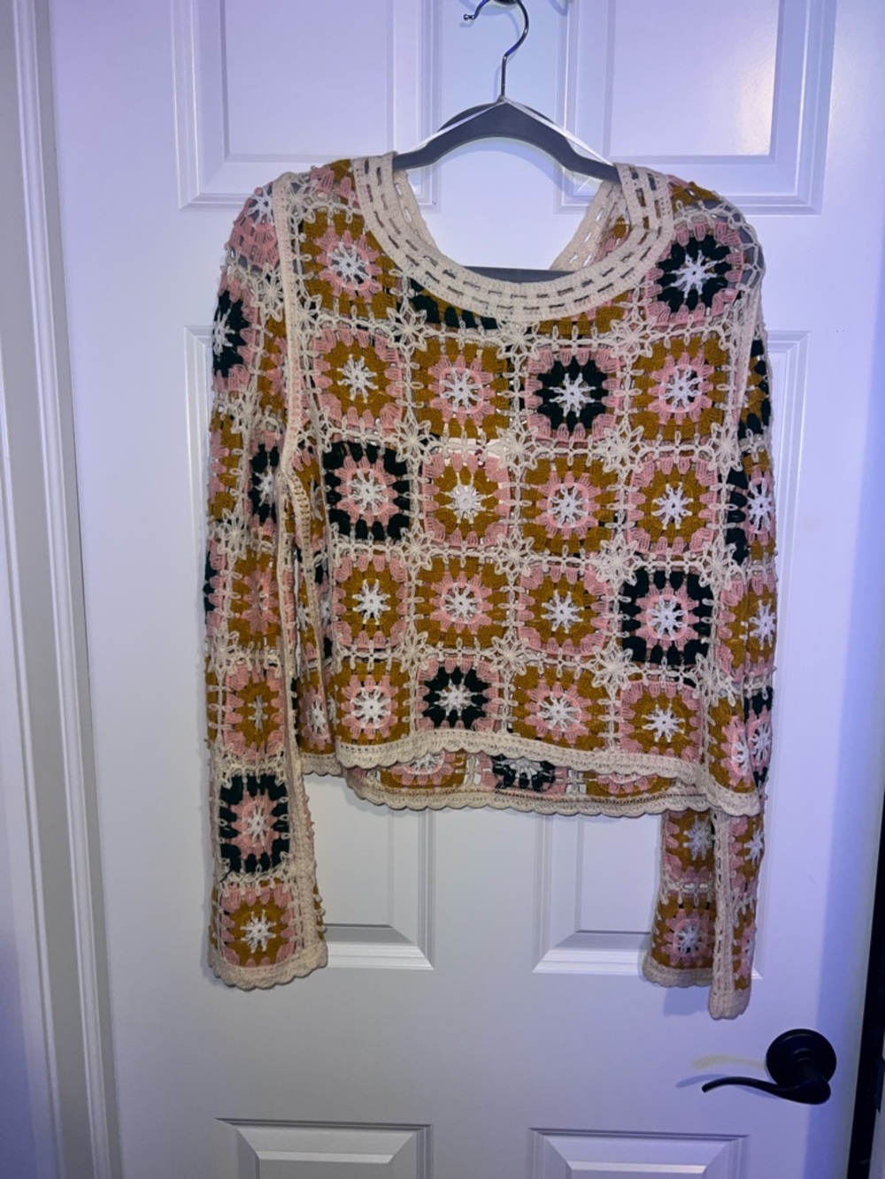 Rebellion Crochet Granny Square Top in Pink, Mustard & Black